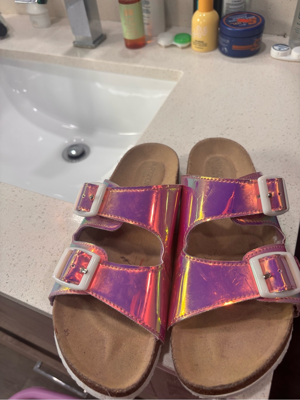 Arizona Jean Company Kids Iridescent Pink Slide Sandals